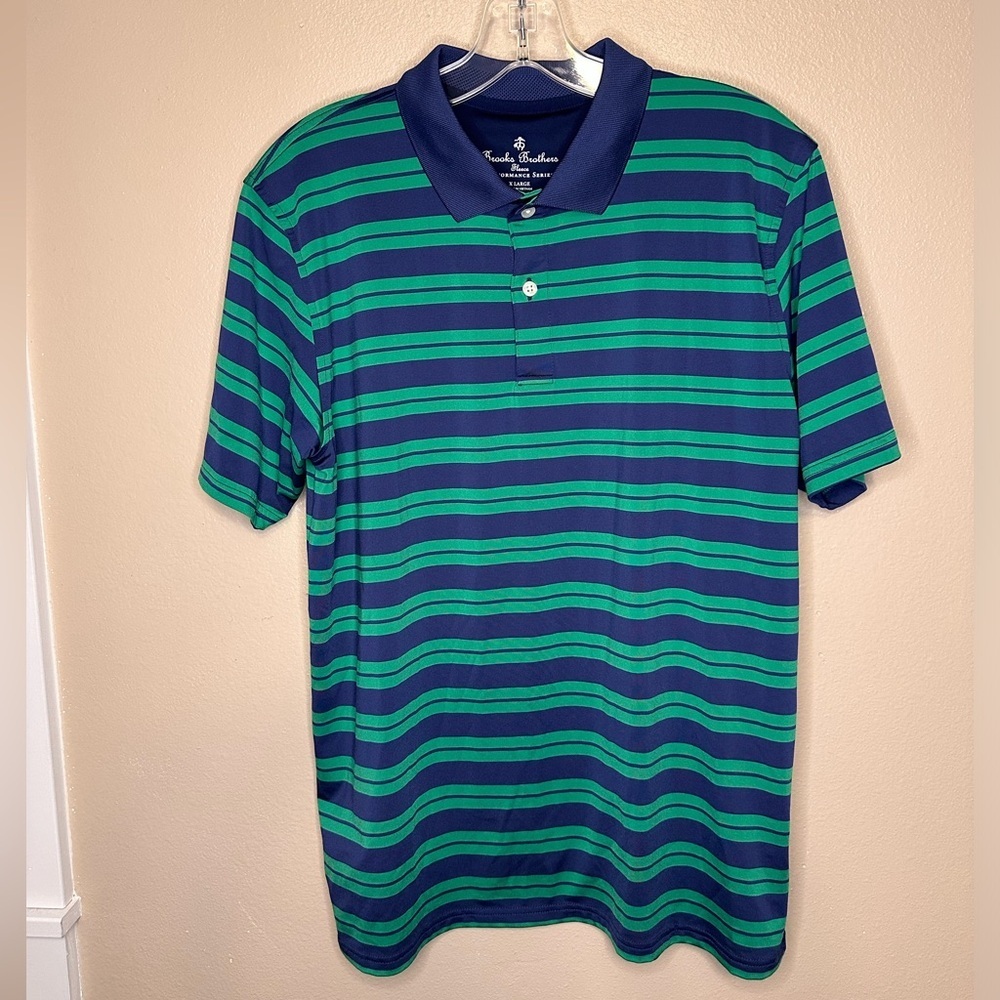 Brooks Brothers Men’s Fleece Performance Short Sleeve Polo Shirt XL Green Blue